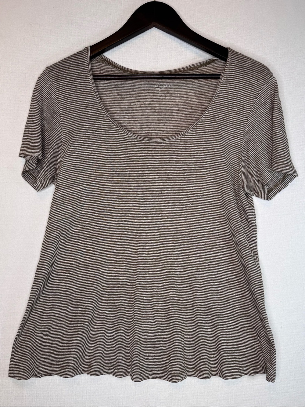 Eileen Fisher Linen Brown Striped Shirt Top Sz XS oversized scooped neck t shirt